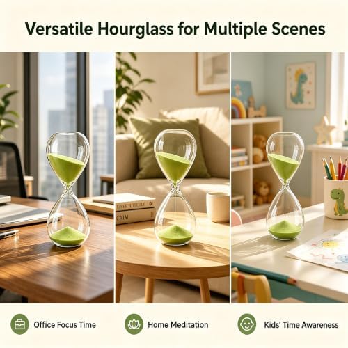 Hourglass, HoveBeaty Green Sand Timer, 15 Minute Hand-Blown Glass