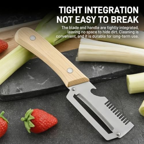 Elite Knives and Cutlery Set, 2-in-1 Serrated Peeling Knife Premium Vegetable Peeler, Multifunctional Vegetable Peeler with Wooden Handle and Bottle Opener for Kitchen (2pcs,A)
