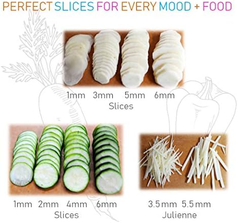 Mandolin Slicer Adjustable Mandoline | Best Hand-Held Cutter for Vegetable Potato Zucchini Food | Professional Steel Blade - Safe Finger Guard - 9-in-1 Japanese Design White
