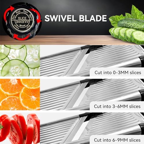 Mandoline Slicer, Adjustable Stainless Steel Slicer, Food Holder and Gloves