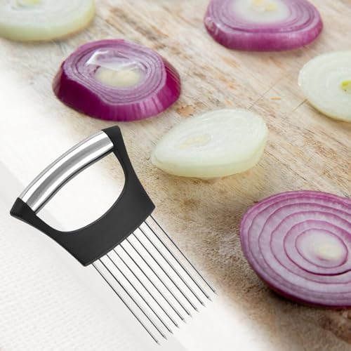 Stainless Steel Onion Slice Holder, 2025 New Multifunctional Onion Slicer Chopper Vegetable Cutter, Premium Avocados Lemon Potato Tomato Carrots and Other Vegetable Fixing Slicer (1)