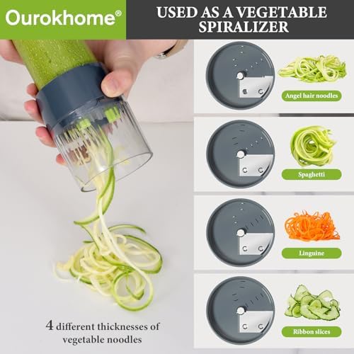 Ourokhome 10 in 1 Mandolin Slicer with Handheld Spiralizer, Multifunctional Vegetable Shredder Vegetable Chopper Onion Cutter with Container, Multifunctional Food Chopper Veggie Dicer with 2 Blades