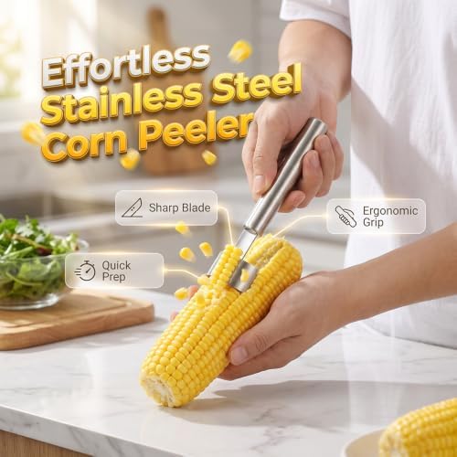 Corn Peeler Corn Peeler for Corn on The Cob, 2026 Stainless Steel Handle Corn Cob Stripper, Efficient Corn Cob Stripper Cutter Remover Kitchen Indoor, Kitchen Gadget for Home, 3PCS