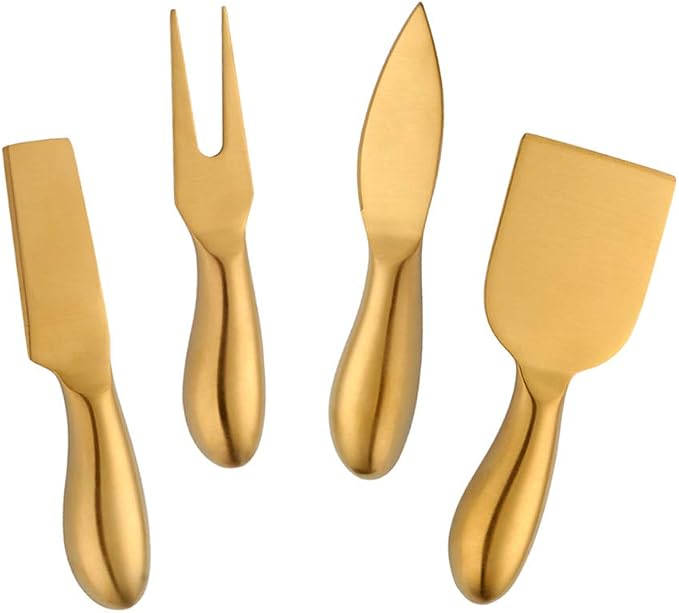 Cheese Knife Set，Stainless Steel Cheese Tool，Ergonomic Design&Easy To Use， for Birthday/Parties/Wedding/Bridal Shower/Housewarming (gold)