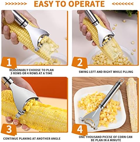 4PCS Magic Corn Cutter Peeler, Corn Stripper Cob Stripper Tool Premium Stainless Steel Corn Thresher Cob Remover Tool with Ergonomic Handle for Kitchen