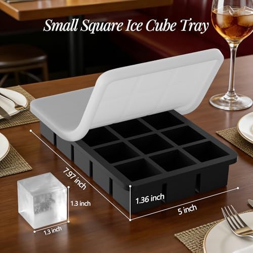 1.3" Small Square Silicone Ice Cube Tray for Freezer, 15 Cavity Big Old Fashioned Ice Cube Mold for Whiskey,Craft Ice Cube Molds with Lid for Chilled Drinks, Cocktails, Whiskey,Bourbon-2 Pack