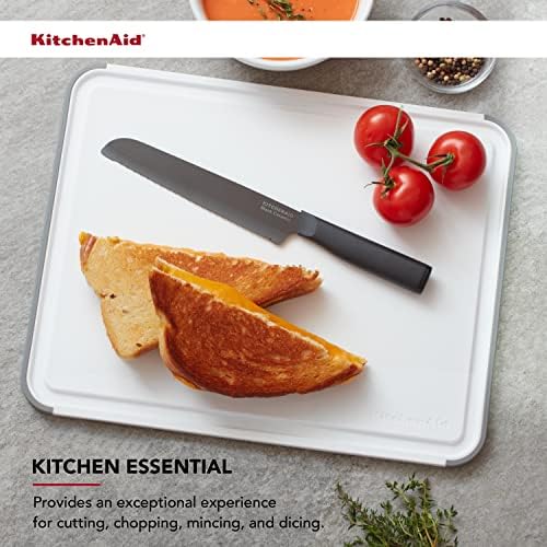KitchenAid Classic Plastic Cutting Board with Perimeter Trench and Non Slip Edges, Dishwasher Safe, 11 inch x 14 inch, White and Gray & All Purpose Shears with Protective Sheath, One Size, Black