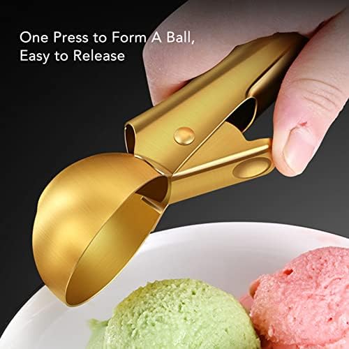 Ice Cream Scoop with Trigger – Stainless Steel Portion Scooper for Cookies, Muffins & Meatballs – Easy Release Disher for Baking, Commercial & Home Kitchen – Gold