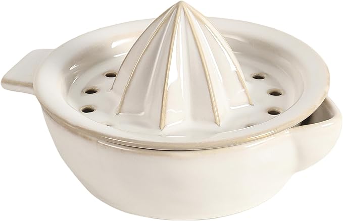 Ceramic Citrus Lemon Orange Juicer Manual Squeezer, Hand Juicer Reamer Rotation Press with 6.8oz Bowl, Strainer Lid, Spout, Handle, Dishwasher Safe, Easy to Clean