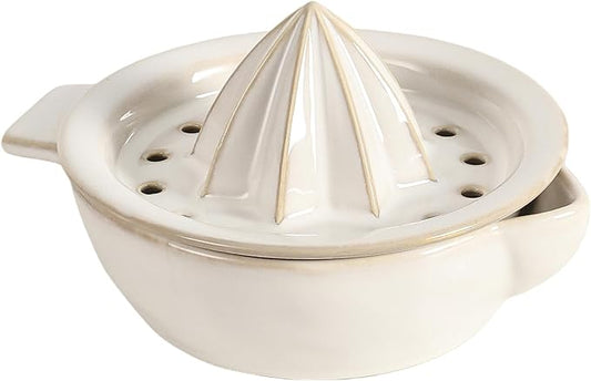 Ceramic Citrus Lemon Orange Juicer Manual Squeezer, Hand Juicer Reamer Rotation Press with 6.8oz Bowl, Strainer Lid, Spout, Handle, Dishwasher Safe, Easy to Clean
