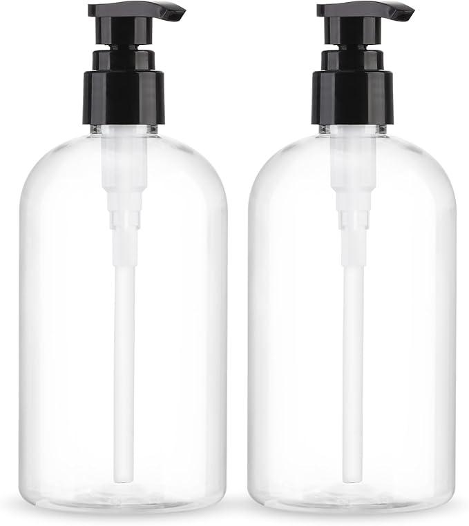 Empty Pump Bottles Dispenser 2 Pack 300ml/10.15oz. Clear Plastic Pump Bottle Dispenser for Essential Oil Soap Lotion Shampoo