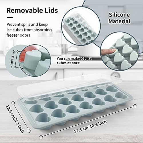 Heart Shape Ice Cube Tray, 21 Holes Silicone Ice Cube Mold with Removable Lid Flexible for Whiskey Cocktail Chocolate (Gray)