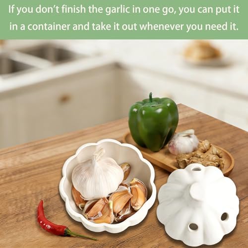 Garlic Keeper for Counter, Ceramic with Realistic Garlic Shape, Breathable Design, Anti-Mold, Easy Clean, Multi-Purpose Kitchen Decor & Gift, White