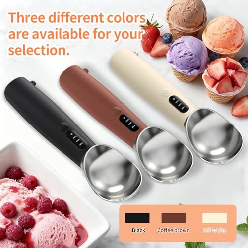 Heated Ice Cream Scoop Rechargeable, IP67 Waterproof Electric Warming Ice Cream Scooper with LED Display, Heats to 70°C for Hard Ice Cream, Easy for Seniors & Kids (Beige)