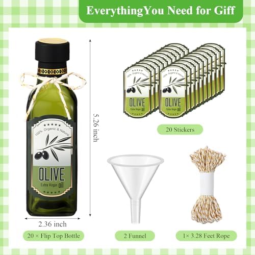 Reallnaive 20 Pcs 4oz Mini Olive Oil Bottles Bulk, Sqaure, Dark Green