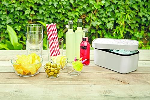 Lékué Ice Box | White | Ice Cube Tray For Freezer With Lid & Bin | Made With 100 Percent Platinum Silicone | Elegant And Retro Style Ice Cubes | For Cocktails, Ice Tea & Coffee And More |