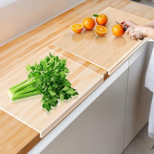 2 Pack Acrylic Cutting Board with Counter Lip – Clear Non-Slip Cutting Boards for Kitchen Countertop, Large 15.8” x 11.8” Food-Grade Cut Mats, Minimalist Kitchen Decor & Counter Protector