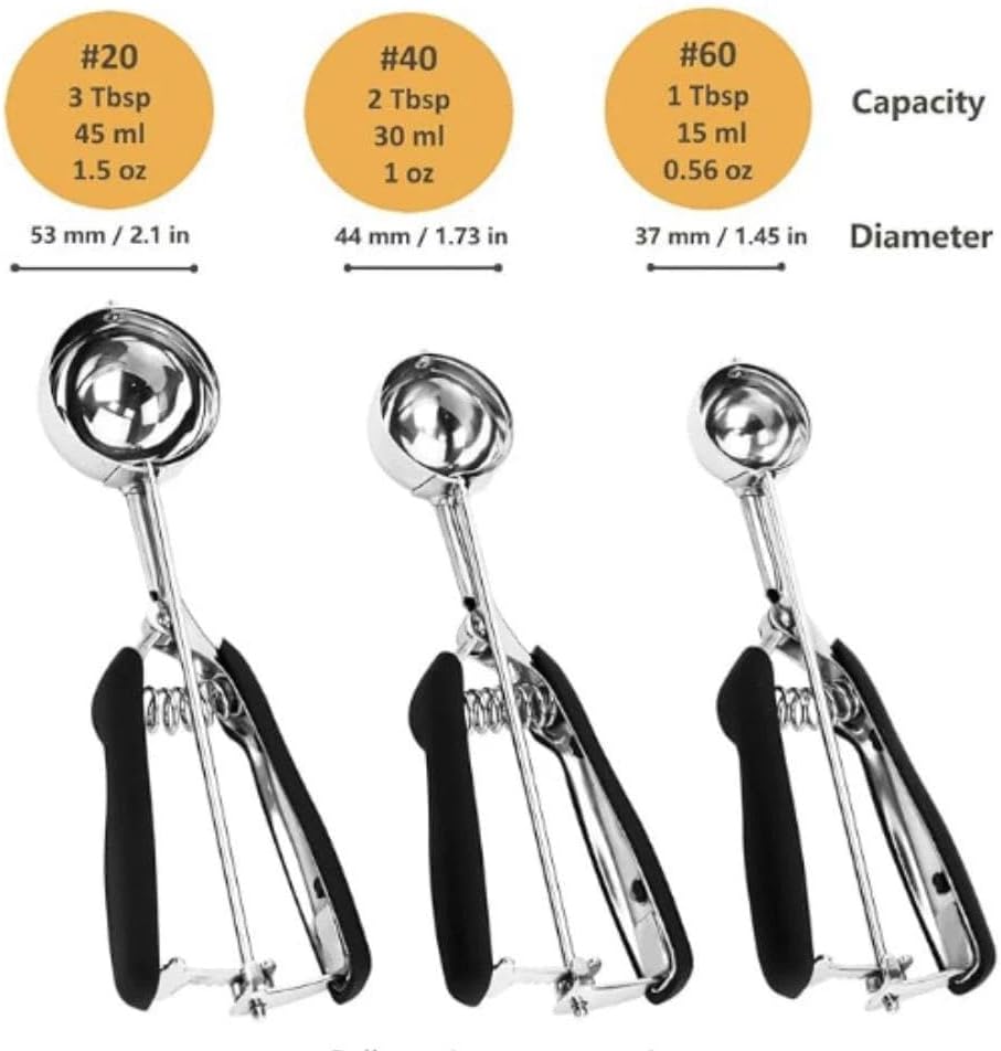 Cookie Scoop Set, Cookie Scoops for Baking Set of 3, Cookie Dough Scoop, 1 Tablespoon/ 2 Tablespoon/ 3 Tablespoon, Red/Black/Mint Handle, For Cookie, Cupcake, Muffin, Ice Cream,Truffles