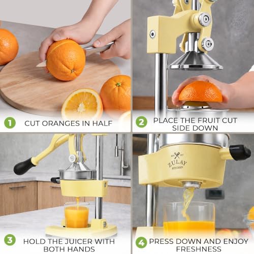 Zulay Kitchen Cast Iron Juicer - Heavy Duty Orange Juicer with Detachable Strainers for Easy Cleaning, Citrus Press for Citrus Fruits, Perfect for Bartenders, Juice Lovers & Health Enthusiasts