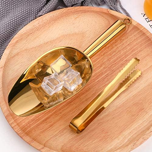 Buyer Star Gold Ice Scoop, 8 oz Heavy Duty Stainless Steel Scoop for Ice Cubes, Flour, Sugar, Candy & Pet Food – Dishwasher Safe Metal Scoop for Home Bar, Kitchen or Freezer – 9 Inch,