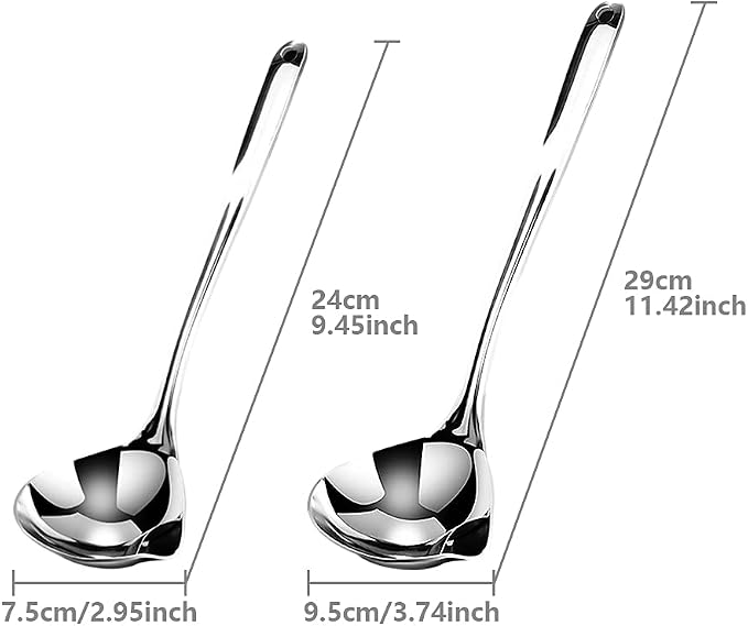 2PCS Fat Skimmer Spoon, Fat Separator for Cooking Ladle Strainer Portable Kitchen Gadgets Stainless Steel(Large + small)