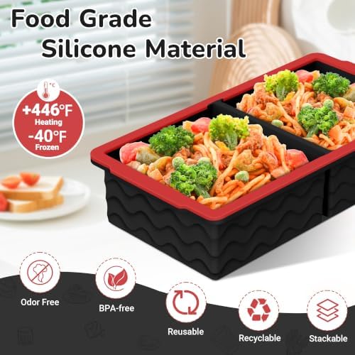 Silicone Freezer Trays with Lid (4-Pack), 1-Cup, 2-Cup, 1/2-Cup & 2-Tbsp Silicone Freezer Molds, Stackable Soup Freezer Meal Prep Containers,Ice Cube Tray for Making Sauce,Smoothies,Yogurt Bites