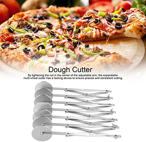 Mxzzand 7 Wheel Pastry Cutter Pizza Cutter, Pizza Wheel Dough Divider Adjustable Arm Stainless Steel Pasta Cutting Wheel for Brownie, Noodle Cutter, Pie Lettuce(Seven round pizza)