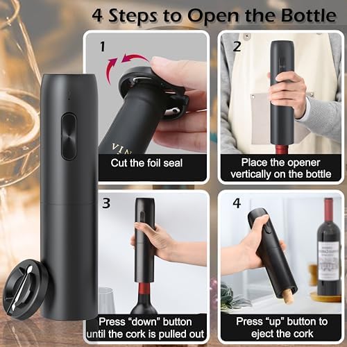 Wine Dispenser, Wine Opener Electric Rechargeable, Foil Cutter and Vacuum Wine Stoppers - 4 in 1 Wine Set, Gift Idea for Chirsitmans, Valentine, Housewarming, Birthdays, Arthritis