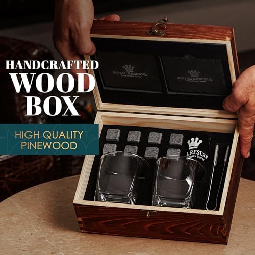 Whiskey Stones Gift Set for Men & Dad, Bourbon Glasses & Chilling Rocks