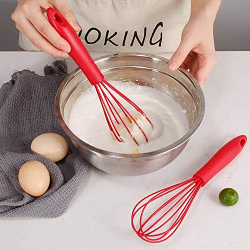 Silicone Whisk, 16 Piece Commercial Non-Scratch Balloon Wire Whisk for Cooking, Manual Red Egg Beater Milk Frother Coffee Whisks, Suitable for Blending, Whisking, Beating and Stirring