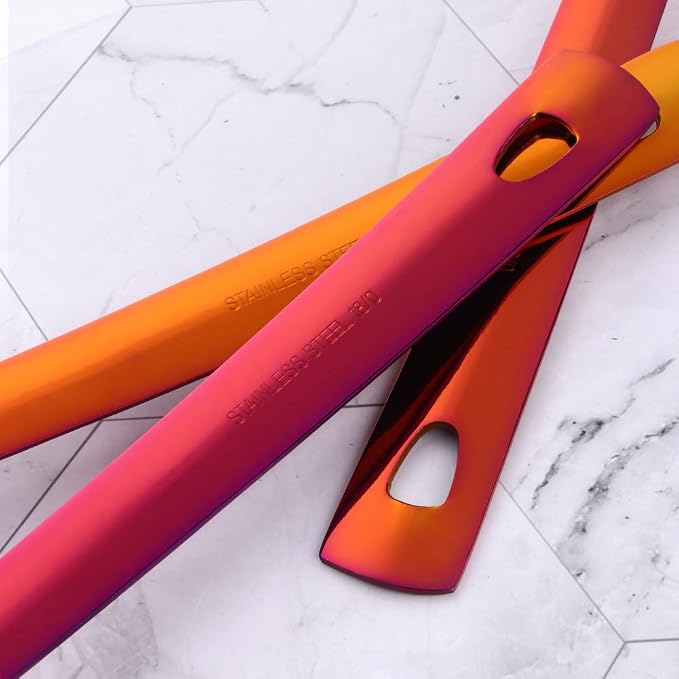 12 Pcs Cooking Utensil Set, Stainless Steel Orange Titanium Plated Cookware Sets with Public Fork/Spoon, Cake Shovels, Spatula, Ladles, Solid Spoon, Slotted Spoon, Pasta Server, Kitchen Tool Gadget