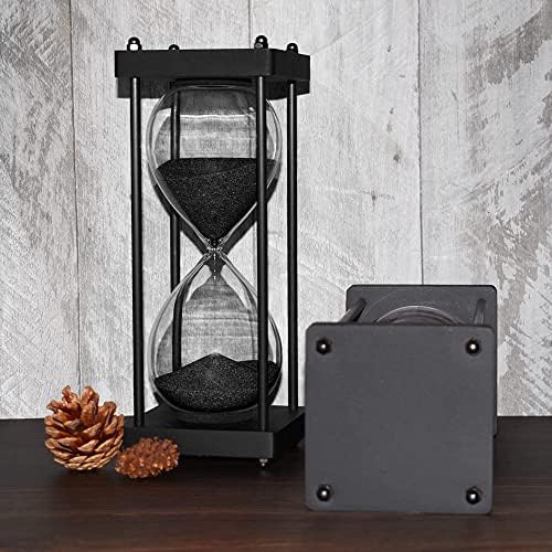 Hourglass Timer 60 Minute, Black Wooden Sand Timer, Black
