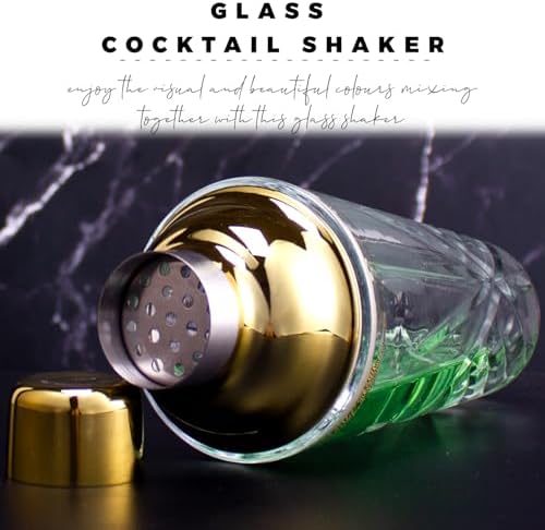 Cocktail Shaker Set with Jigger, Glass Shaker with Strainer
