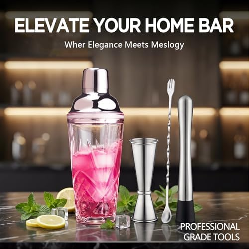 Cocktail Shaker Set with Jigger, Glass Shaker with Strainer