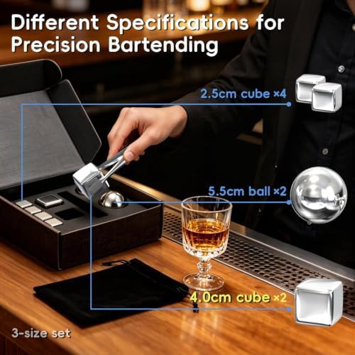 Whiskey Stones Set - Reusable Metal Ice Cubes for Drinks Ice Balls