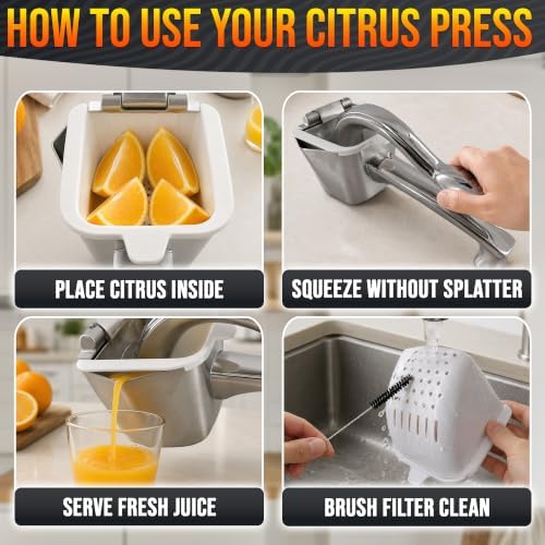 Manual Lemon Squeezer, Citrus Juicer Hand Press, 304 Stainless Steel