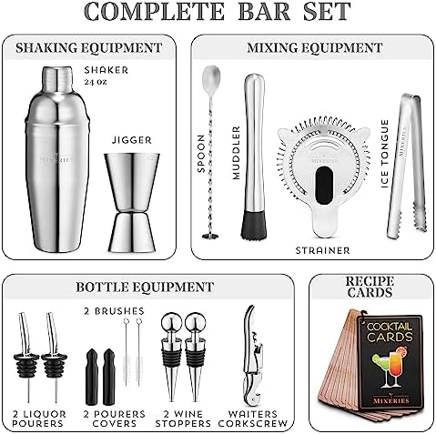 Mixology Bartender Kit with Stand - 19 Piece Bar Set Cocktail Shaker Set, Drink Mixer Set for Home Bar with All Bar Accessories - Bar Tool Set, Cocktail Kit, Mixology Set, Bar Kit.