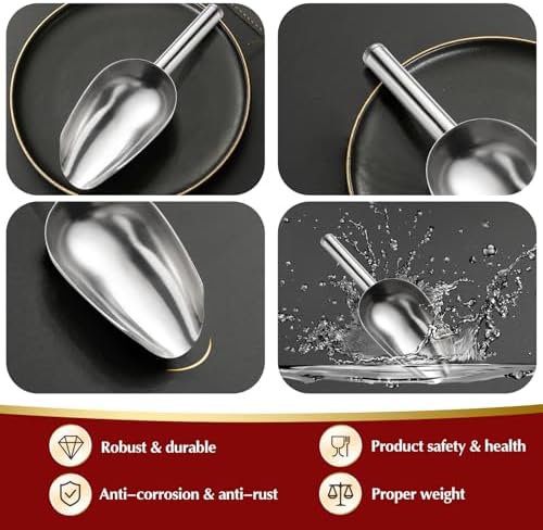 8 Pack 6 Ounce Stainless Steel Ice Scoop Small Metal Candy Scoop Mini Ice Cube Scoop Little Sugar Cream Scoo p for Home Kitchen Food Jars Protein Powders, Coffee, Tea Beans Bar Dessert Buffet Weddings