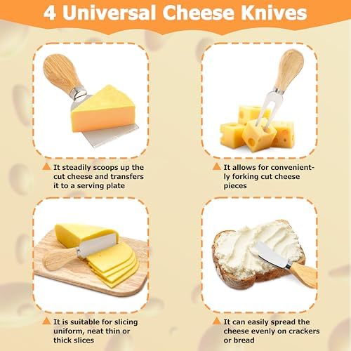RedCall Cheese Slicer with 4 Piece Cheese Knives Set, Stainless Steel Cheese Cutter with Measuring Grids,Tightness Adjustable Wire Cheese Slicer for Block Cheese, with 5 Extra Wires