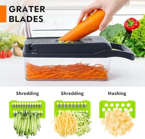16-in-1 Vegetable Chopper & Slicer - Multifunctional Kitchen Food Cutter for Onion, Salad, Fruit with Adjustable Dicer and Storage Container