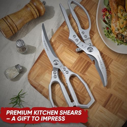 TIVOLI Silver Japanese Kitchen Shears Set for Chicken Bones, Meat & Turkey