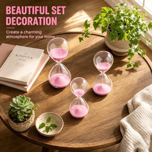 Hourglass, HoveBeaty Pink Sand Timer, 15 Minute Hand-Blown Glass