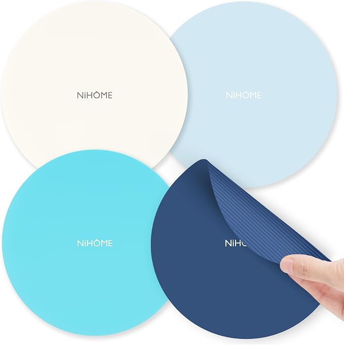 NiHome Silicone Jar Opener Gripper Pads, 6 In for Seniors, Ocean Color, 4PC | Textured Back Pattern For Superior Grip, Food-Grade Silicone, Heat-Resistant Multi-Use Kitchen Pad For Jars, Pots, Spoons