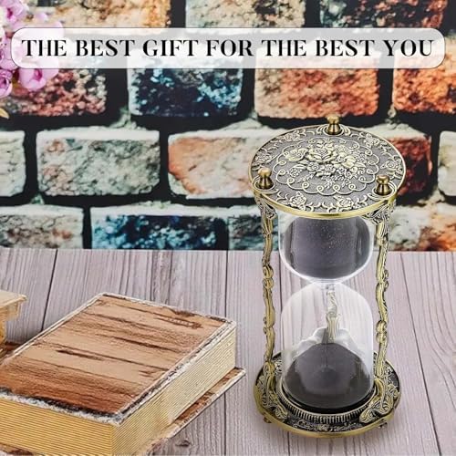 SuLiao Hourglass Sand Timer 60 Minute, 60 Min Mandala Rose & Engraving Brass Sand Clock,Metal Iron Black Sand Timer, Antique Reloj De Arena,Unique 1 Hour Glass Sandglass for Gift Office Desk Decor