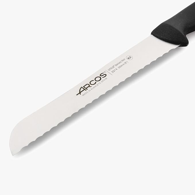 Arcos 2900 Series, Bread Knife, 200 mm Nitrum Stainless Steel Serrated Blade, Polypropylene Injected Handle Black
