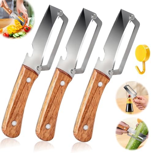 3pcs 2 In 1 Multi-Functional Vegetable Peeler With Bottle Opener, Stainless Steel Kitchen Tool With Wooden Handle, Premium Vegetable Peeler Suitable For Potatoes, Apples, Pineapples, Mangoes Cucumber