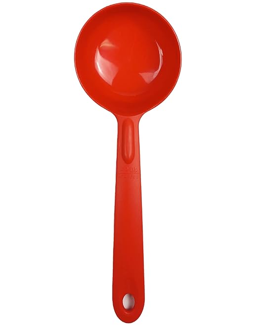 Cook's Rite-Size 10 oz. Solid Round Circle Server Portion Utensil, Copolymer Plastic Heat Resistant Professional Cooking Tool, Red