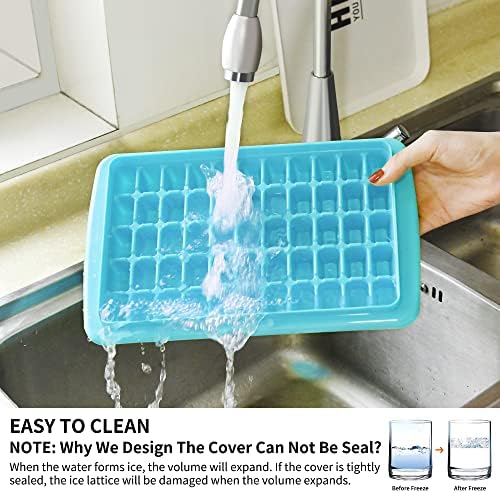2 Pack Ice Cube Tray with Lid and Bin for Freezer, Easy Release 55 Nugget Ice Tray with Cover, Storage Container, Scoop. Perfect Small Ice Cube Maker Tray & Mold. Flexable Durable Plastic, BPA Free