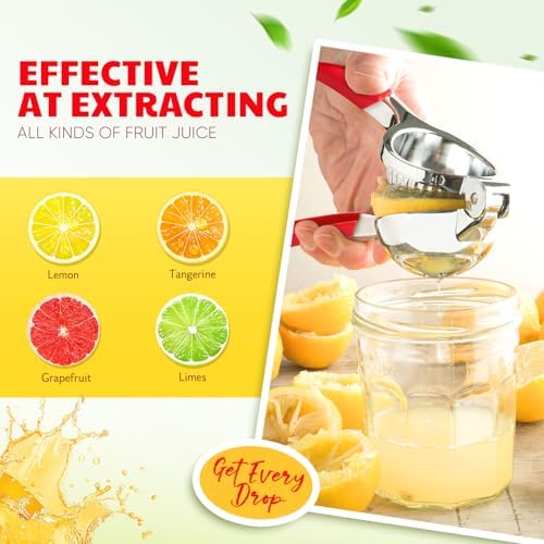 Lemon Squeezer Large, Lemon Squeezer Juicer Stainless Steel, Heavy Duty Manual Citrus Juicer Hand Press, Kitchen Tools Lime Squeezer Bar Tool, Easy to Clean Metal Lemon Hand Press