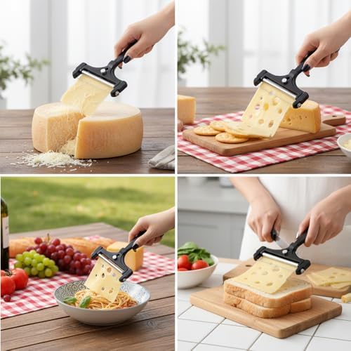 2 Pack Stainless Steel Wire Cheese Slicer with 4 Extra Wires,Cheese Slicer and Cutter Set for Block,Adjustable Manual Cheese Cutter,Butter Slicer Cutter,Cheese Peeler